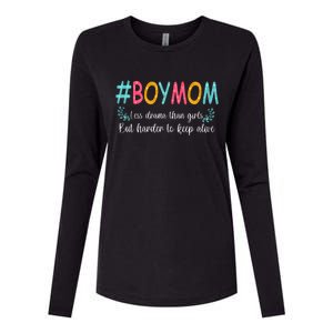 Boy Mom Less Drama Than Girls But Harder To Keep Alive Womens Cotton Relaxed Long Sleeve T-Shirt