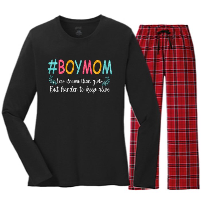 Boy Mom Less Drama Than Girls But Harder To Keep Alive Women's Long Sleeve Flannel Pajama Set 