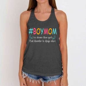 Boy Mom Less Drama Than Girls But Harder To Keep Alive Women's Knotted Racerback Tank