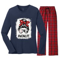 Bleached Mom Life Soccer Messy Bun Baseball Game Day Women's Long Sleeve Flannel Pajama Set 