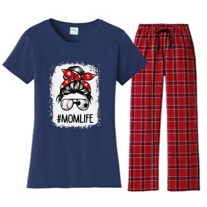 Bleached Mom Life Soccer Messy Bun Baseball Game Day Women's Flannel Pajama Set