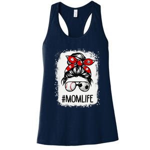 Bleached Mom Life Soccer Messy Bun Baseball Game Day Women's Racerback Tank