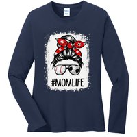 Bleached Mom Life Soccer Messy Bun Baseball Game Day Ladies Long Sleeve Shirt