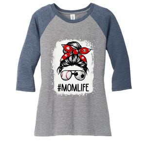 Bleached Mom Life Soccer Messy Bun Baseball Game Day Women's Tri-Blend 3/4-Sleeve Raglan Shirt