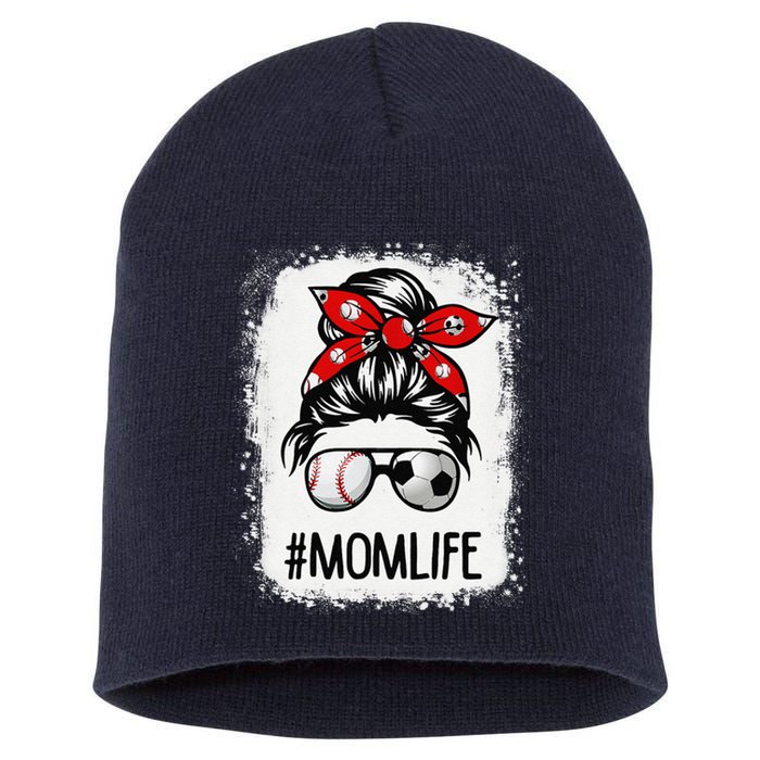 Bleached Mom Life Soccer Messy Bun Baseball Game Day Short Acrylic Beanie