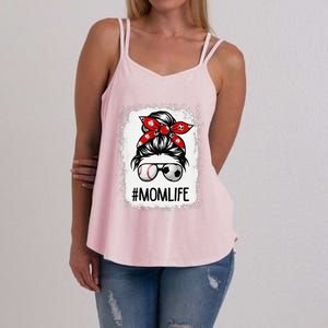 Bleached Mom Life Soccer Messy Bun Baseball Game Day Women's Strappy Tank