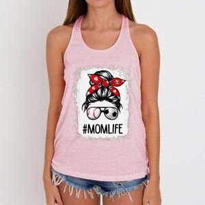 Bleached Mom Life Soccer Messy Bun Baseball Game Day Women's Knotted Racerback Tank