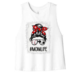 Bleached Mom Life Soccer Messy Bun Baseball Game Day Women's Racerback Cropped Tank