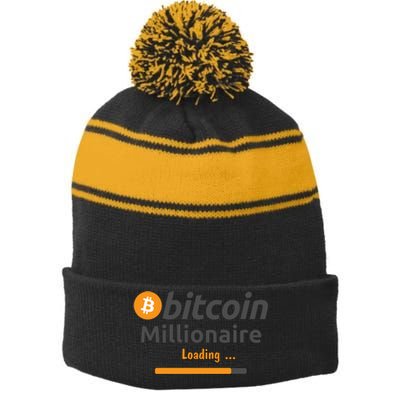 Bitcoin Millionaire Loading, Funny Bitcoin, Cryptocurrency, Bitcoin Crypto Stripe Pom Pom Beanie