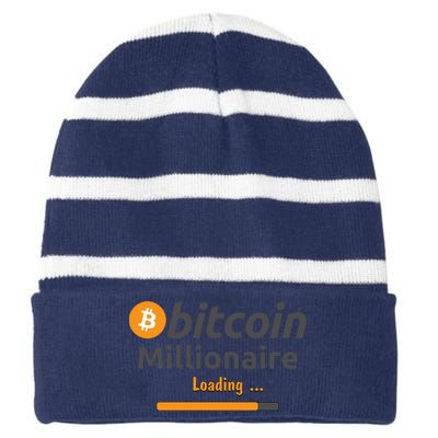 Bitcoin Millionaire Loading, Funny Bitcoin, Cryptocurrency, Bitcoin Crypto Striped Beanie with Solid Band