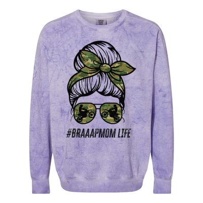 Braaap Mom Life Dirt Bike Motocross Messy Bun Dirt Bike Colorblast Crewneck Sweatshirt