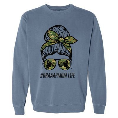 Braaap Mom Life Dirt Bike Motocross Messy Bun Dirt Bike Garment-Dyed Sweatshirt