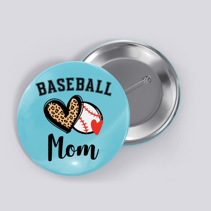 Baseball Mom Leopard Heart Gift Button