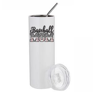 Baseball Mom Leopard Funny Softball Mom MotherS Day Gift Stainless Steel Tumbler