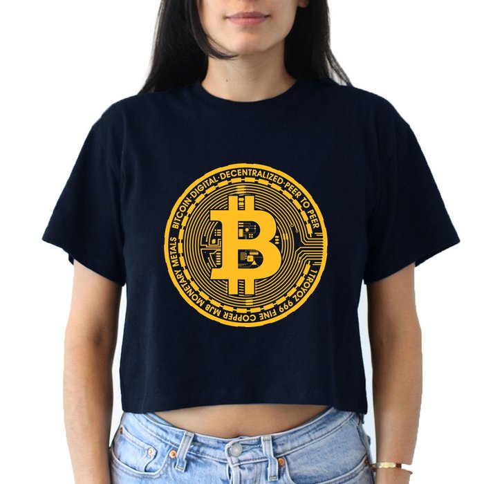Bitcoin Matrix Logo Cryptocurrency Women's Crop Top Tee
