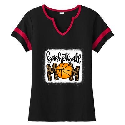 Basketball Mom Leopard Basketball Mama Ladies Halftime Notch Neck Tee