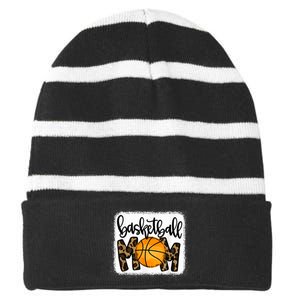 Basketball Mom Leopard Basketball Mama Striped Beanie with Solid Band