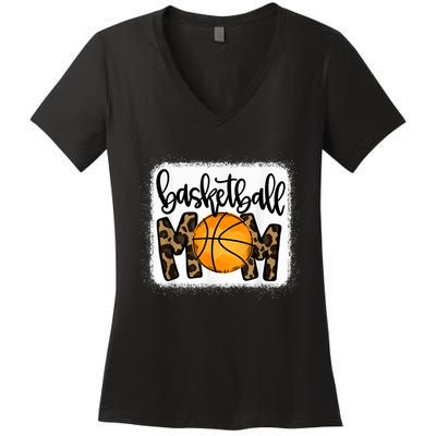 Basketball Mom Leopard Basketball Mama Women's V-Neck T-Shirt