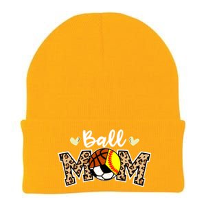 Ball Mom Leopard Softball Soccer Basketball Player Mom Gift Knit Cap Winter Beanie