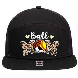 Ball Mom Leopard Softball Soccer Basketball Player Mom Gift 7 Panel Mesh Trucker Snapback Hat