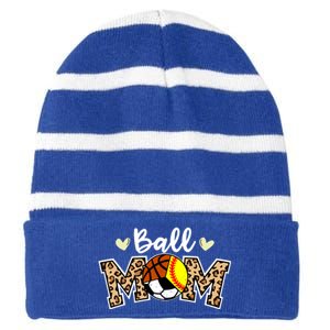 Ball Mom Leopard Softball Soccer Basketball Player Mom Gift Striped Beanie with Solid Band