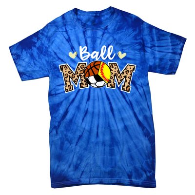 Ball Mom Leopard Softball Soccer Basketball Player Mom Gift Tie-Dye T-Shirt