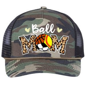 Ball Mom Leopard Softball Soccer Basketball Player Mom Gift Retro Rope Trucker Hat Cap