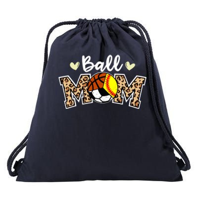 Ball Mom Leopard Softball Soccer Basketball Player Mom Gift Drawstring Bag