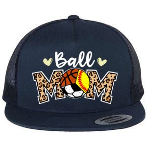 Ball Mom Leopard Softball Soccer Basketball Player Mom Gift Flat Bill Trucker Hat