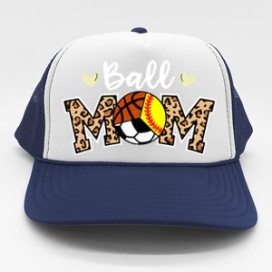 Ball Mom Leopard Softball Soccer Basketball Player Mom Gift Trucker Hat