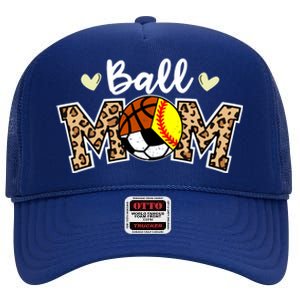 Ball Mom Leopard Softball Soccer Basketball Player Mom Gift High Crown Mesh Back Trucker Hat