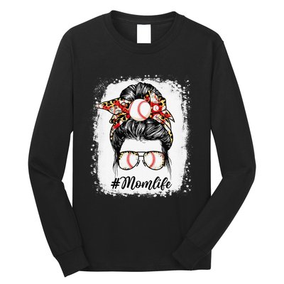 Baseball Mom Life Messy Bun Sports gift mother's day Long Sleeve Shirt