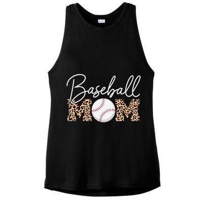 Baseball Mom - Leopard Print Cursive Script Ladies PosiCharge Tri-Blend Wicking Tank