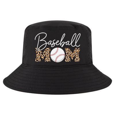Baseball Mom - Leopard Print Cursive Script Cool Comfort Performance Bucket Hat