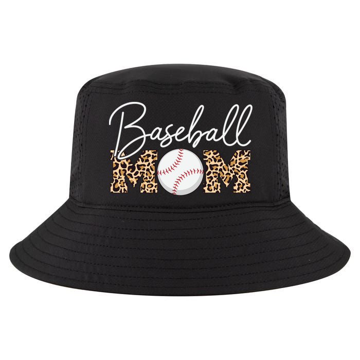 Baseball Mom - Leopard Print Cursive Script Cool Comfort Performance Bucket Hat