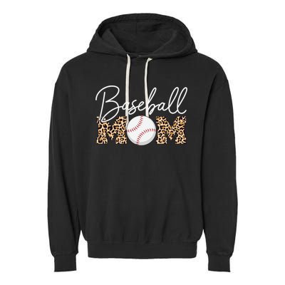 Baseball Mom - Leopard Print Cursive Script Garment-Dyed Fleece Hoodie