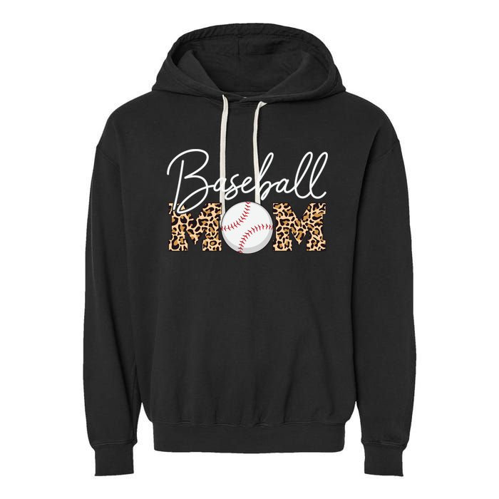 Baseball Mom - Leopard Print Cursive Script Garment-Dyed Fleece Hoodie
