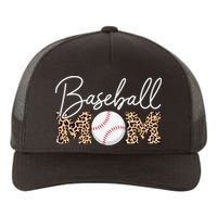 Baseball Mom - Leopard Print Cursive Script Yupoong Adult 5-Panel Trucker Hat