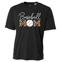 Baseball Mom - Leopard Print Cursive Script Cooling Performance Crew T-Shirt