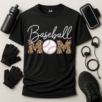 Baseball Mom - Leopard Print Cursive Script Performance Shirt