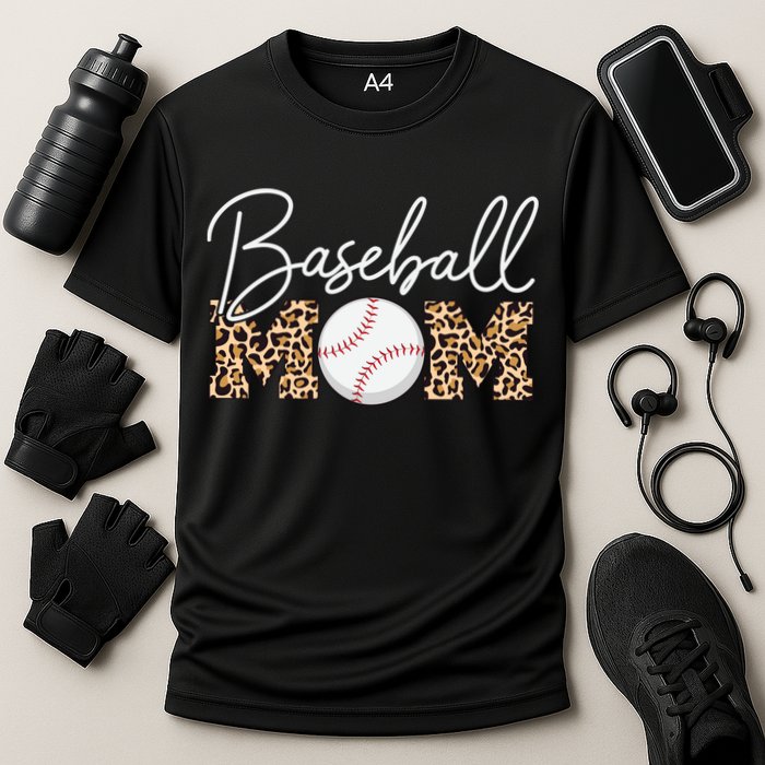 Baseball Mom - Leopard Print Cursive Script Performance Shirt