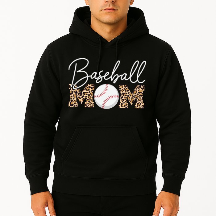 Baseball Mom - Leopard Print Cursive Script Hoodie