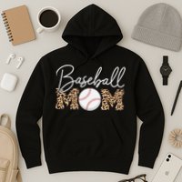 Baseball Mom - Leopard Print Cursive Script Hoodie
