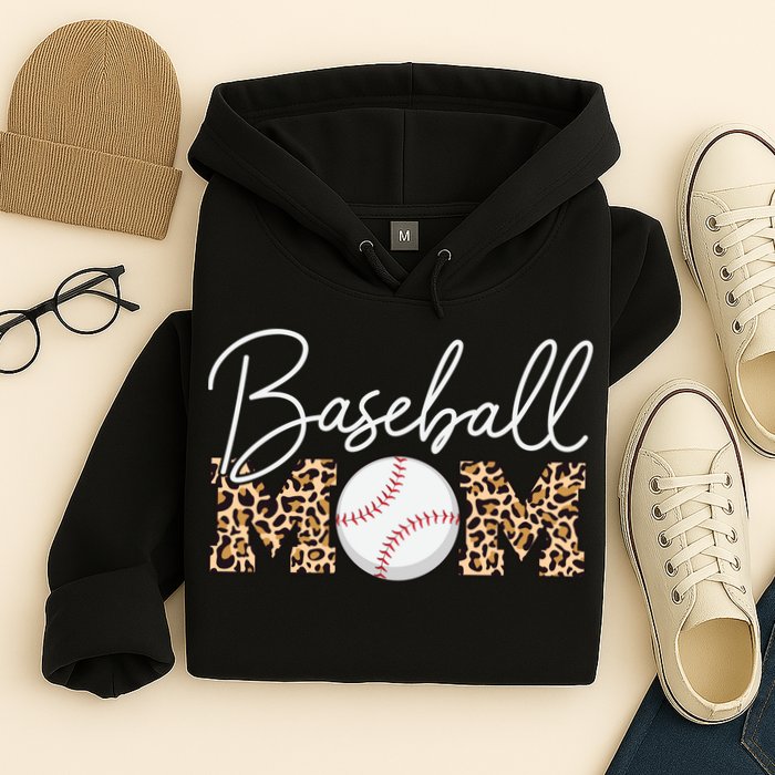 Baseball Mom - Leopard Print Cursive Script Hoodie