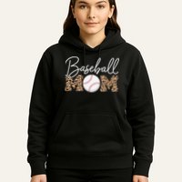 Baseball Mom - Leopard Print Cursive Script Hoodie