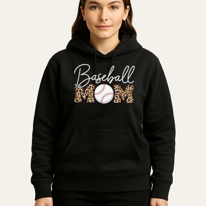 Baseball Mom - Leopard Print Cursive Script Hoodie