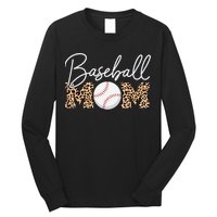 Baseball Mom - Leopard Print Cursive Script Long Sleeve Shirt