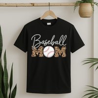 Baseball Mom - Leopard Print Cursive Script T-Shirt