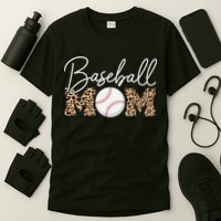 Baseball Mom - Leopard Print Cursive Script T-Shirt