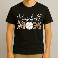 Baseball Mom - Leopard Print Cursive Script T-Shirt
